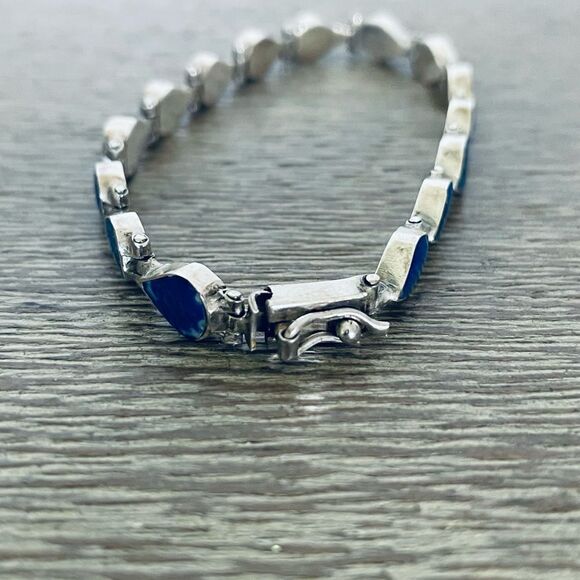 Vintage 950 Silver Blue Lapis Bracelet - Picture 6 of 7
